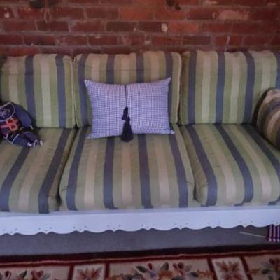 Sale Photo Thumbnail #2: White wooden sofa with custom cushions