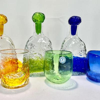 Set of 3 Handblown Art Glass Decanters with Matching Glasses – RGC Outlet, Vietnam