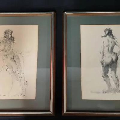 Two Charcoal Nudes by Vel Miller