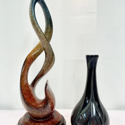 Handblown Studio Art Glass Vase & Resin Sculpture by Wild Wings (Imago Series)