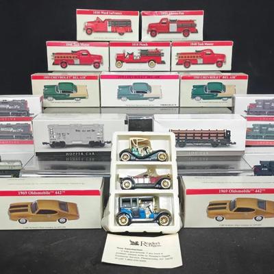 Vintage Die-Cast & Model Collection Lot – Classic Automobiles, Fire Apparatus & Rail Equipment