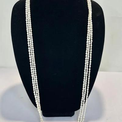 3 Strands Rice Pearl Necklaces 36” Each