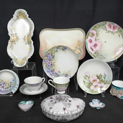 Vintage Hand-Painted Floral Porcelain Serving Pieces