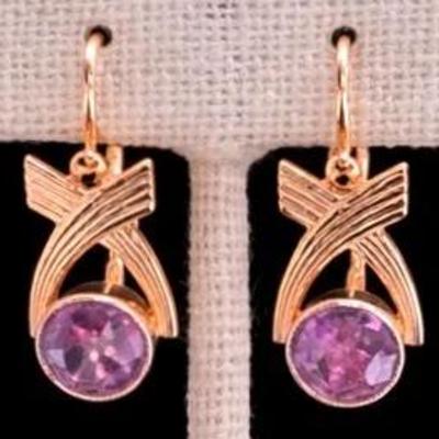 14K Rose Gold & Amethyst Drop Earrings, (3g)