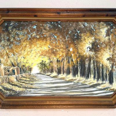 Jan Schneiders Southwestern Autumn Path Landscape Painting on Canvas in Rustic Wood Frame