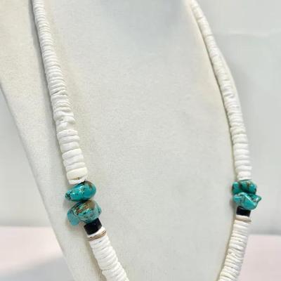 UPDATED Navajo Graduated Heishi Shell Turquoise Necklace By Charlene Li