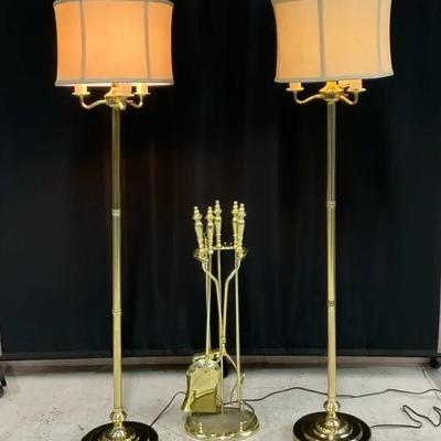 Brass Finish Floor Lamps & Fireplace Tools