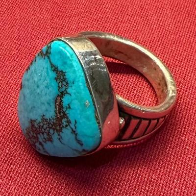 Sterling Silver Turquoise Ring – Kingman-Type Spiderweb Turquoise – Durango 925 – Size 11.5