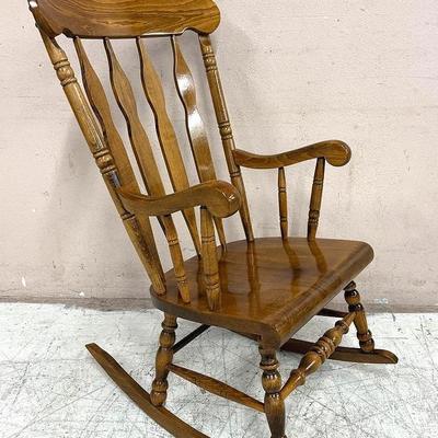 Vintage Wooden Rocking Chair – Spindle Back Armchair, Made in Yugoslavia