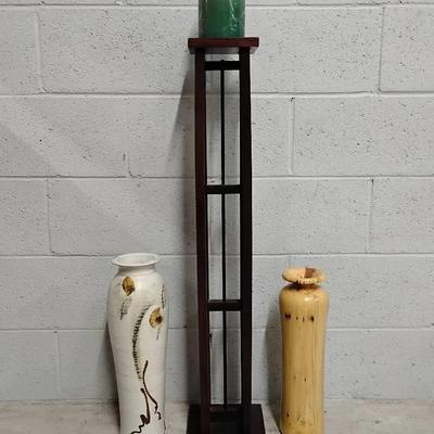 3-Piece Eclectic Decor Lot - Candle Floor Stand & Vases
