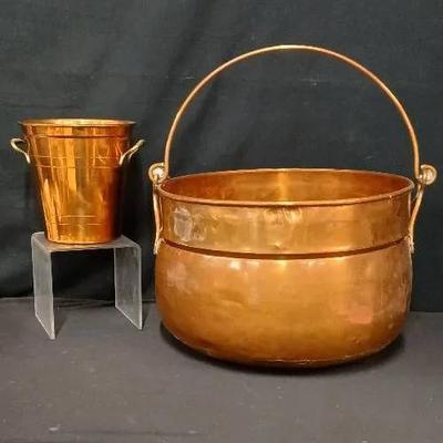 Large Copper Pot 16" Diameter and Vase