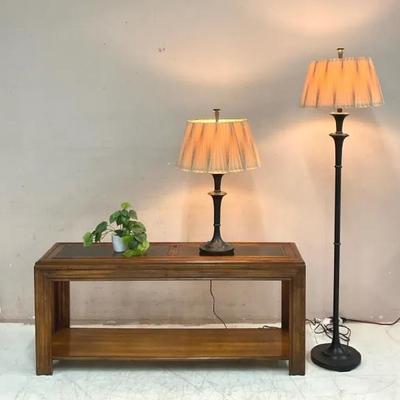 Sofa Table W/ Bronze Finish Lamps