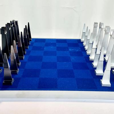 Mid-Century Modernist Aluminum Chess Set by Austin Cox (1962)