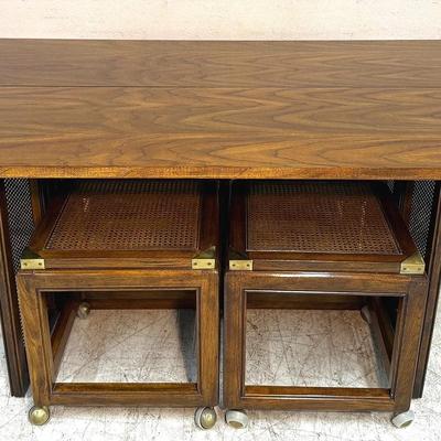 Vintage Drexel Heritage Cane Panel Drop-Leaf Console / Side Table on Casters
