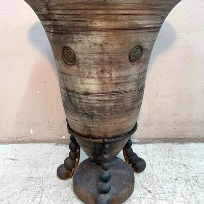 Vintage Metal Urn-Form Vase or Planter with Ball Feet and Ring Handle