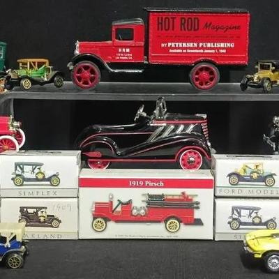 Vintage Die-Cast Automobile Collection with Clock Car