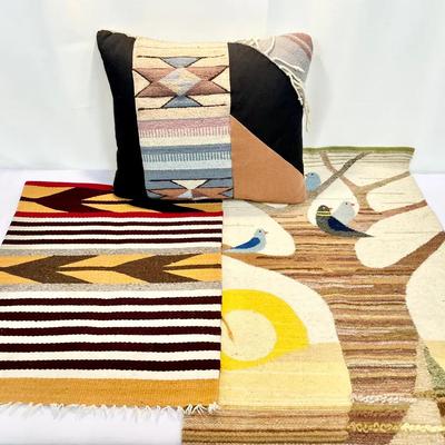 Hand-Tufted MCM Wool Tapestry, Navajo Rug And Southwestern-style Throw pillow 