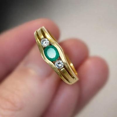 18K Yellow Gold Emerald & Diamond Ring Men’s Size 10.5 (7.67 g)
