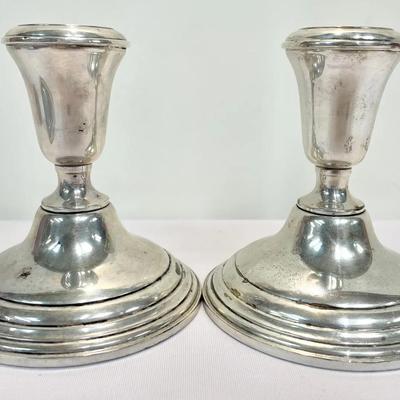 Pair Of Antique Towle Sterling Candle Holders Reinforced And Weighted