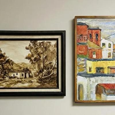 Urban Landscape Oil Painting & Sepia Tone Painting 