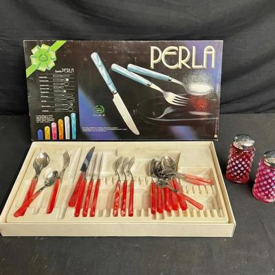 Pearl Flatware & Fenton Hobnail Salt And Pepper Shakers 