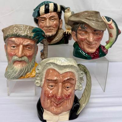 Royal Doulton Character Toby Mugs – Falconer, Poacher, Robinson Crusoe & The Lawyer (1950s)