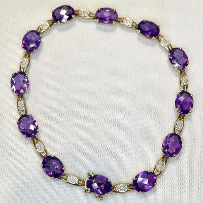 10K Yellow Gold Amethyst Bracelet 7.5” (7.49g)
