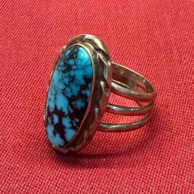 Sterling Silver Spiderweb Turquoise Ring – Natural Turquoise – Southwestern Style – Size 9