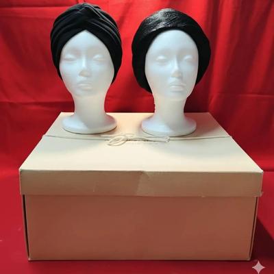 Vintage Robinson’s California Black Turban Hat Lot of 2 - Mid-Century Style