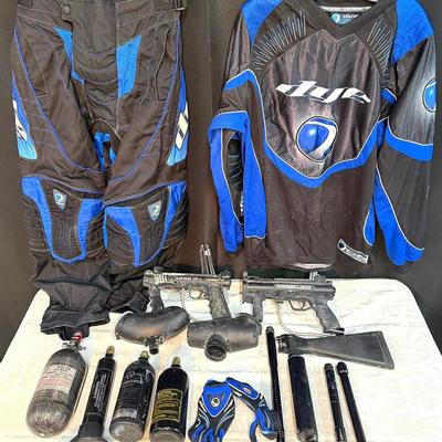 Tippmann Paintball Gear Lot – 2 Markers, Dye Jersey & Pants, CO₂ Tanks, Barrels & Accessories