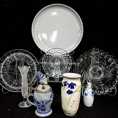 Bohemian Crystal, Cut Glass Plates, Brusche California, German Stein & Vases
