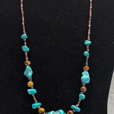 Native American Beaded Tiger’s Eye and Turquoise Necklace