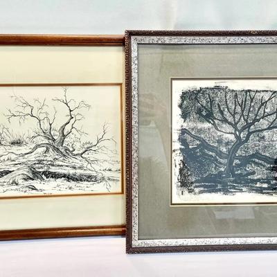 Mono Print By Ralph Richardson And Ink Drawing By Judy Silver Both Signed 