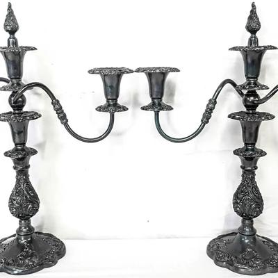Pair of Sheffield Silver Co. Louis XVI “Century” Three-Arm Candelabras
