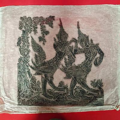 Vintage Thai Temple Rubbing on Rice Paper – Celestial Dancers Scene