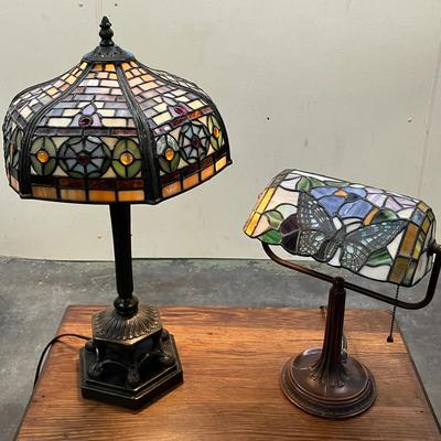 Tiffany Style Table Lamp and Banker's Lamp (Both need to be Repaired)