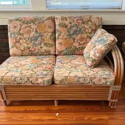 MCM Bentwood Bamboo Rattan Love Seat Left Arm Settee