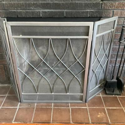 Metal Fireplace Screen  & 4 Piece Steel Fireplace Tool Set