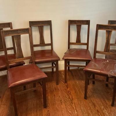 Vintage Oak Dining Chairs With Carved Design