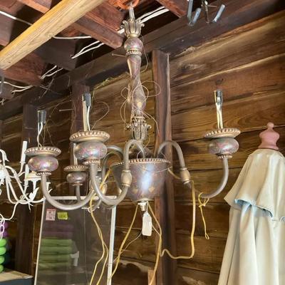 Vintage Six Swinging Arm Chandelier With Verdigris Finish