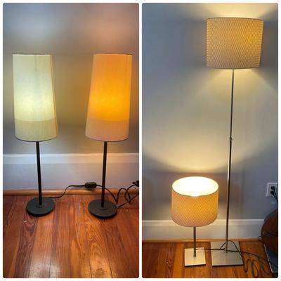 2 IKEA Adjustable Metal Base Lamps & 2 Table Lamps