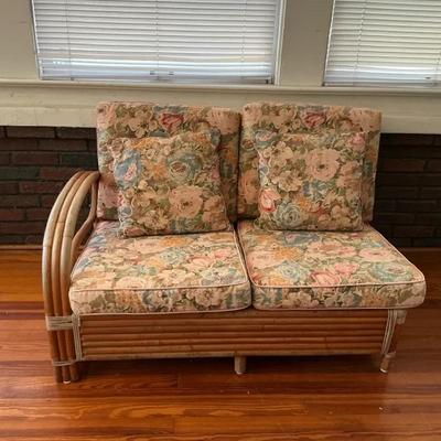 MCM Bentwood Rattan Bamboo Settee Right Arm