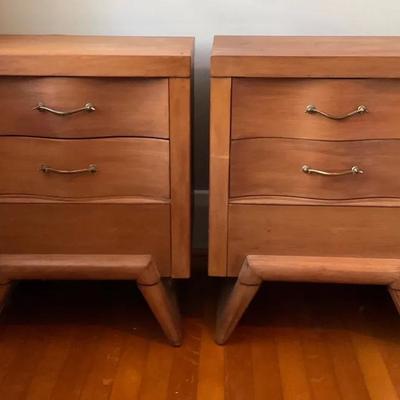 Mid-Century Modern Drexel Mahogony 2-drawer Night Stand Pair With Brass Handles