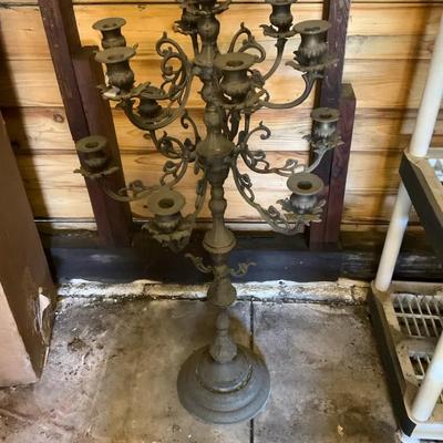 Turkish Or Gothic Influenced Brass Floor Candelabra 12 Arm  #2
