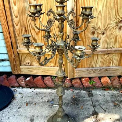 Turkish Or Gothic Influenced Brass Floor Candelabra 12 Arms #1