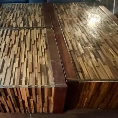 $3,000 OBO Vintage Pair of Percival Lafer Coffee Table and Cocktail table Brazilian Rosewood Exotic Wood Mosaic, available for presale.