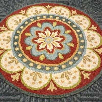 Round Hand-Hooked Wool Rug Made in India