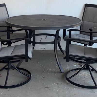 Slate Top Patio Table and Swivel Chairs (4)