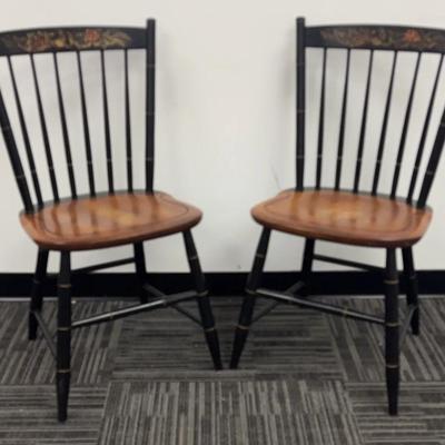 Hitchcock Maple and Black Lacquer Side Chairs fear. Stenciled Fruit Back Splat #1 (Set of 2)