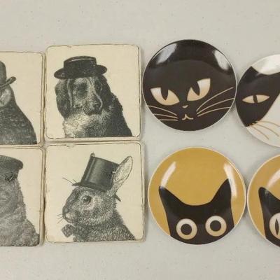 Miya Co Cat Eye Mini Dessert Plates & Animal Coasters